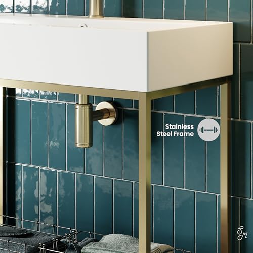 Image of Pierre 32 inch Open Shelf Gold Frame Freestanding Bathroom Vanity with Sink Top
