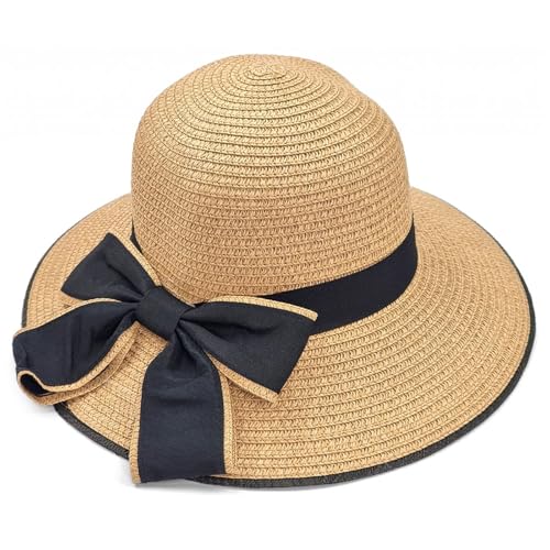 Breathable Wide Brim Sun Hat for Girls Summer UV Protection Straw Hats Floppy Beach Bucket Hat Fitted for Kids Toddlers Khaki
