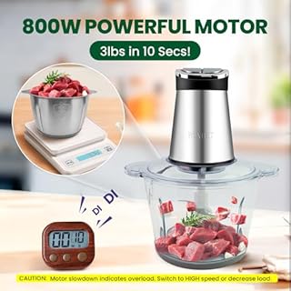 BUMET 2X12-cup bowls 800W Electric Food Processor with LED timer. 3-Tiered 6 Cutting Edges blade for mincing, chopping, Ideal as meat grinder, fresh vegetables chopper, pet food process in kitchen.