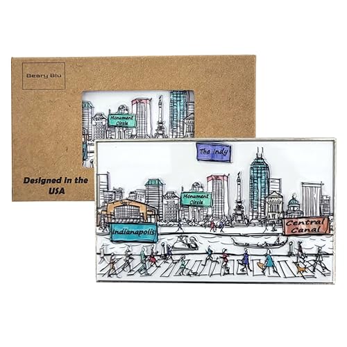 Beary Blu Cities Around The World Artwork Fridge Magnet Series - Designed in The USA - Collectible Souvenir & Gift (Indianapolis)