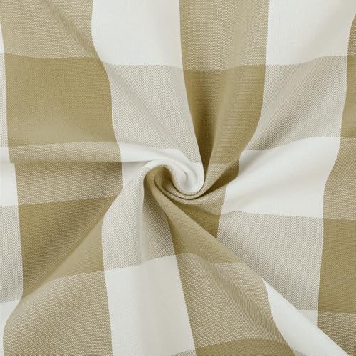 Image of TWOPAGES Pinch Pleat Cafe Curtains 30 Inch Long Buffalo Plaid Light Filtering Farmhouse Half Window Curtains for Bathroom (Khaki Grid, 26W x 30L Inches, Set of 2)