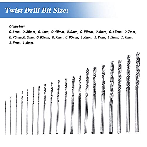 Image of SWISSO 0.3-1.6mm Shank Twist Drill Bit Set - Precision HSS 20PC Micro Bits DIY Kit for Rotary Hand Tools