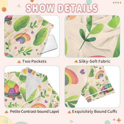 senya Turtle and Grass Rainbow Satin Summer Pajama Sets Silk Short Sleeve Button Down Sleepwear3