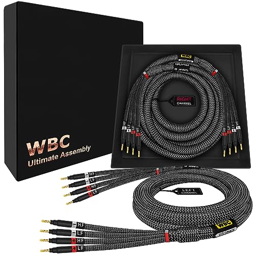 WORLDS BEST CABLES 10 Foot Ultimate - 9 AWG - Ultra-Pure OFC – Extra Premium Audiophile HiFi Bi-Amp Speaker Cable Pair with Eminence Gold Banana Plugs & Carbon Tweed Jacket