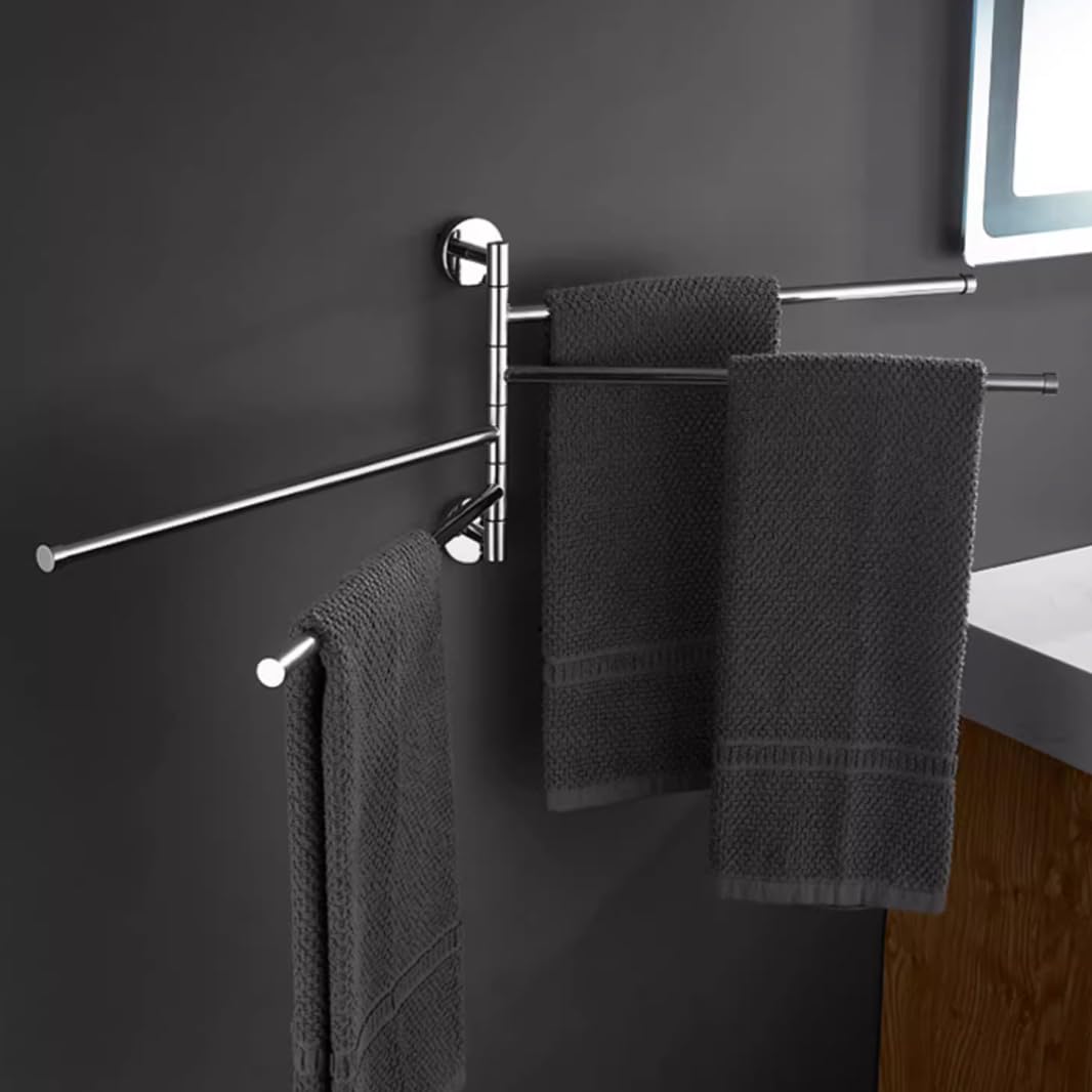 Toallero Giratorio para baño, Toallero Giratorio con Brazo Plegable, latón Macizo, Cromo Pulido, 3-5 Barras for baño o Cocina(4bar)