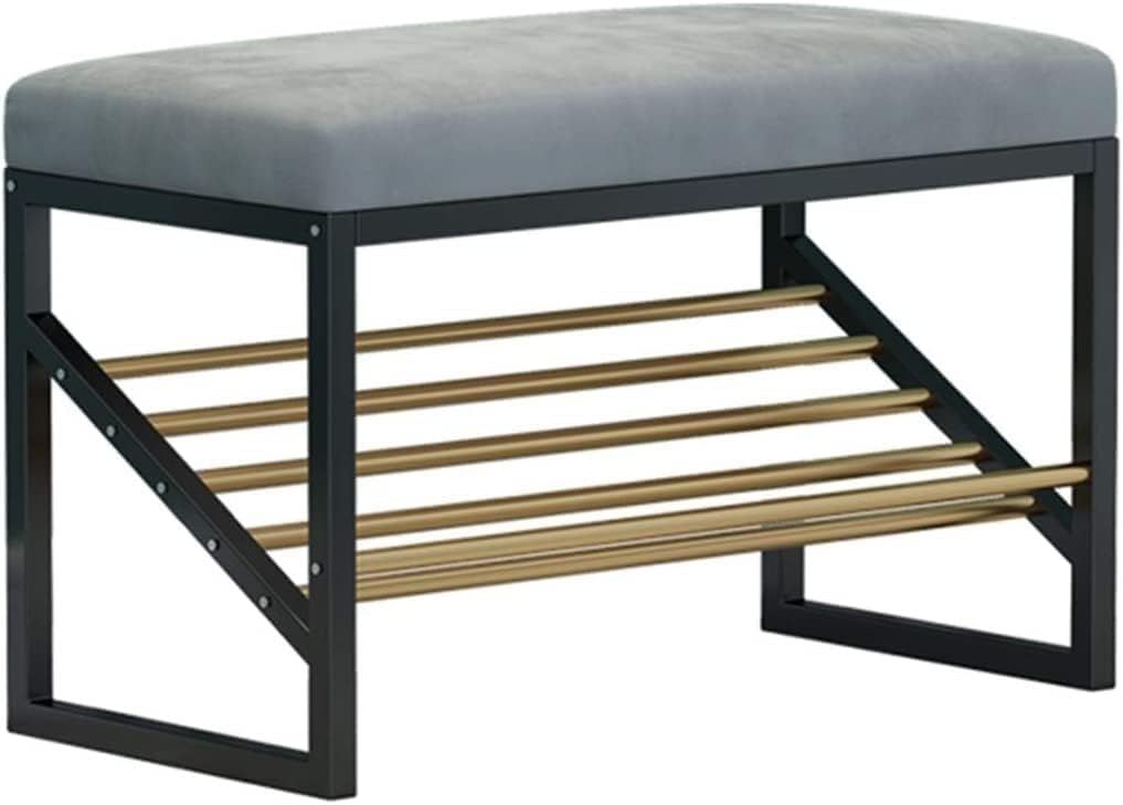 KLGFBDC Nordic Shoe Bench with Wrought Iron Frame - Stylish Storage & Replacement Stool for Entryway Hallway or Bedroom - Grey 8" Size Perfect for Home Decor