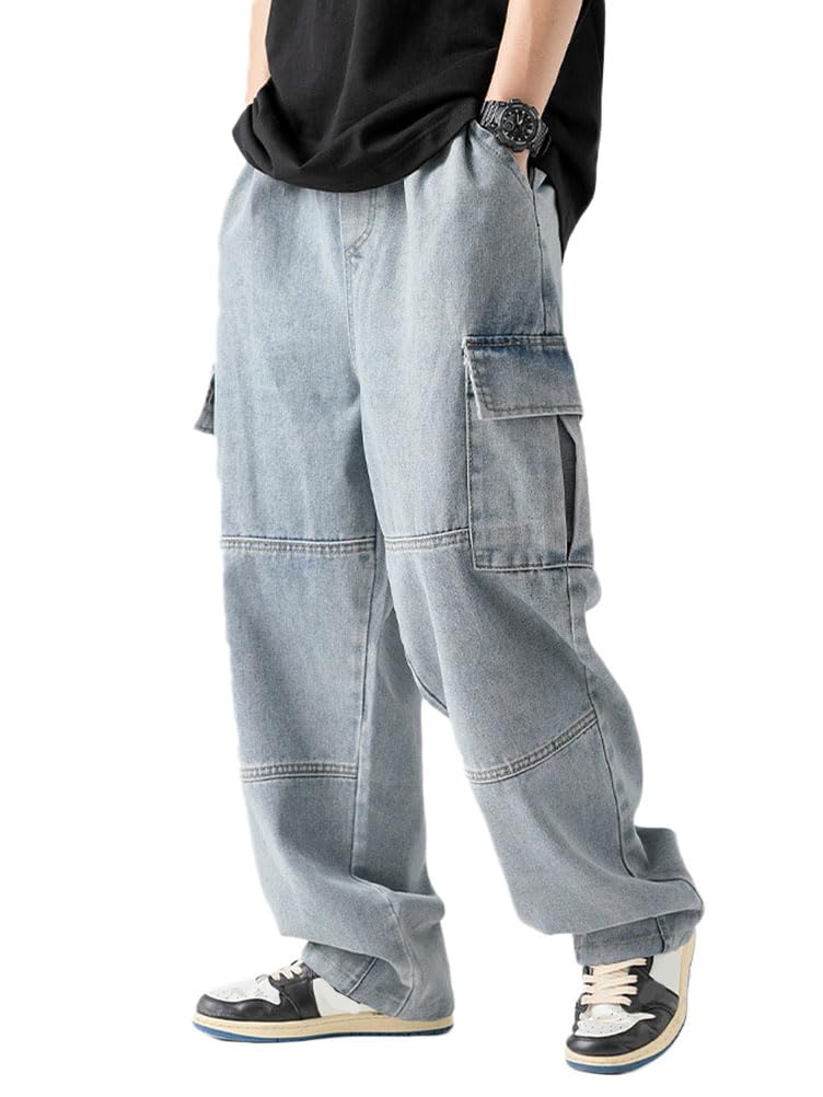 Oanviso Jeans Homme Imprimés Pantalons En Denim Lâche Jeans Baggy Pantalons Avec Poches Y2K Jean Homme Vintage Pantalon De Travail Ample Coupe Droite Hip-Hop Pantalons