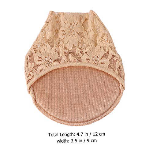 HEALLILY Women's Beige 2 Pairs Lace Cloth & Rubber Non-Slip Half Socks Toe Toppers, Seamless, Breathable, High Arch, Skin Color3