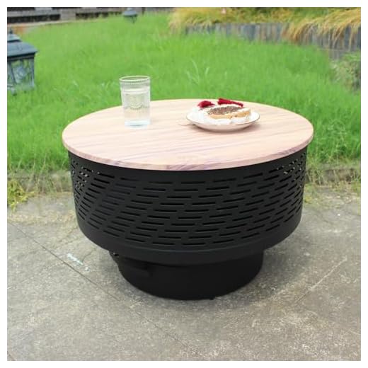 OutVue 26" Wood Burning Fire Pits with Grill & Lid, Fire Pit Table for Outside with Waterproof Cover & Fire Poker, Outdoor Firepit with Functions for BBQ,Table and Bonfire