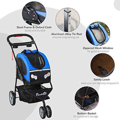 PawHut Foldable Pet Stroller, 5-in-1 Dog Cat Travel Carriage, Carrying Shoulder, Bag Backpack, Stroller, Luggage with… - Image 7