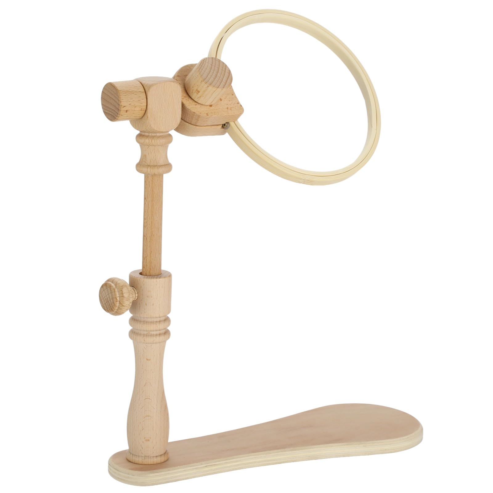 SWEWARM Beech Wood Cross Stitch Hoop Holder, 360° Rotatable Embroidery Stand with 6.3 in Wood Hoop & Adjustable Height Extender, Embroidery Cross Stitch Frame for Needlework, Craft, DIY, Sewing