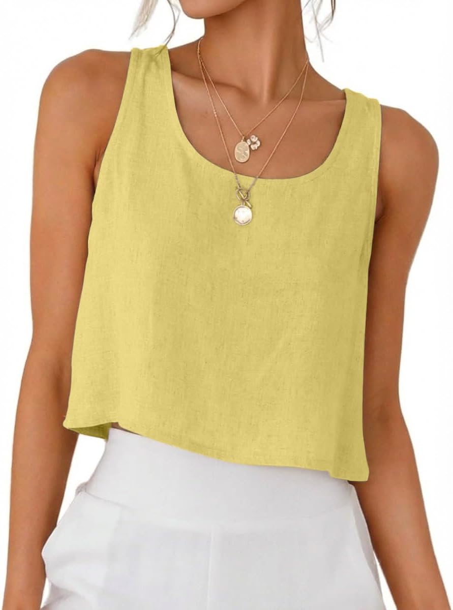 IDEALSANXUN Womens Scoop Neck Crop Tank Tops Spring Summer Sleeveless Tops