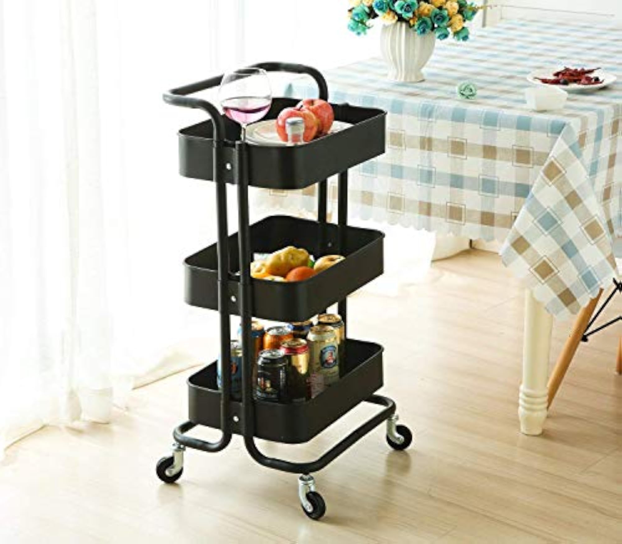 3 Tier Rolling Utility Cart with Wheels, Heavy Duty Kitchen Storage