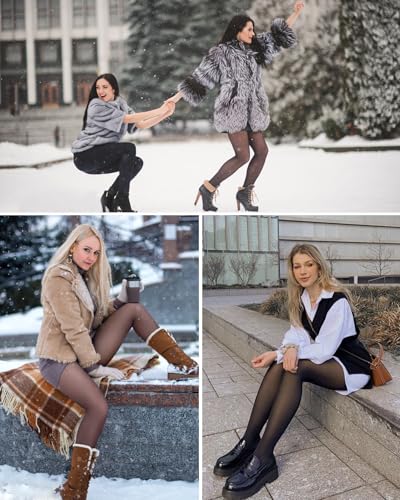 Ibeauti Womens Fleece Lined Tights Sheer Warm Fake Translucent Thermal Pantyhose Stretchy Thick Fleece Tights Control Top4