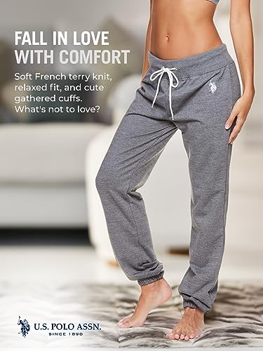 U.S. Polo Assn. Womens French Terry Jogger Sweatpants (Charcoal Heather, Large)