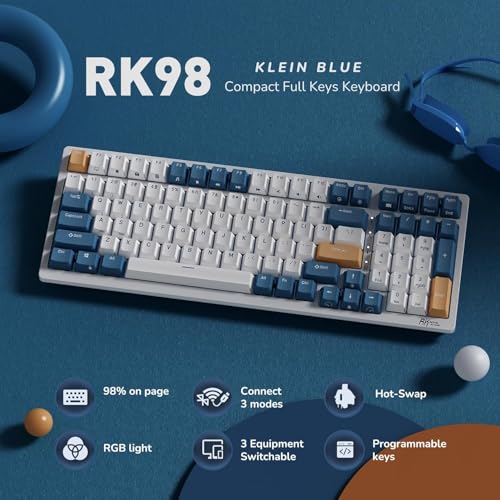 Image of RK ROYAL KLUDGE RK98 Wireless Mechanical Keyboard, Triple Mode 2.4G /BT5.1 /USB-C Custom Switches Keyboard with Number Pad, Pre-lubed Linear Switches RGB Backlit Gaming Keyboard, Software Support