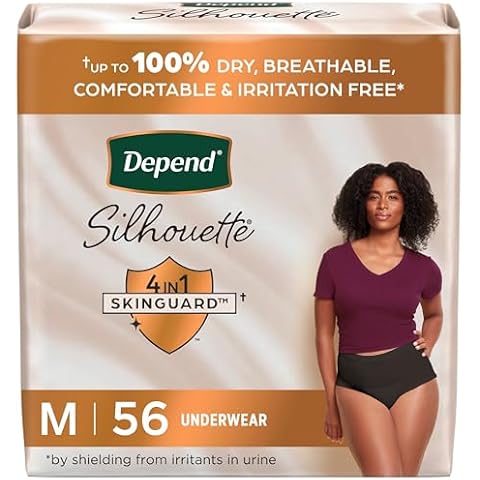 Depend Silhouette Adult Incontinence & Postpartum Bladder Leak Underwear for Women, Maximum Absorbency, Medium, Black, 56 Count (2 Packs of 28), Packaging May Vary Cover