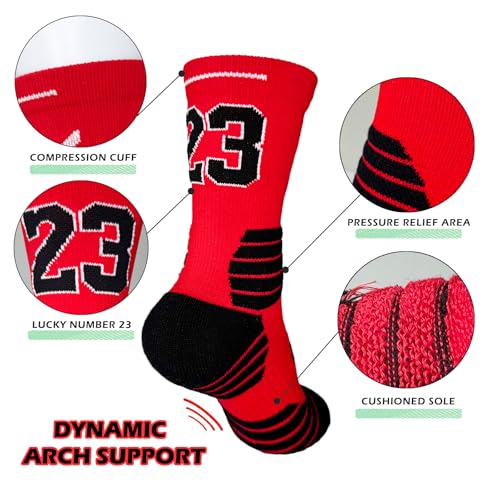 Youth Boys Basketball Crew Socks with Arm Sleeves, Lucky Number Thickened Sports Socks for Kids Team Uniform Gifts3