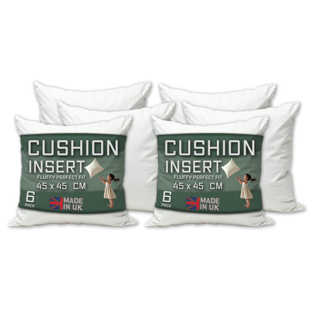 Linen Empire Cushion Inserts 18" x 18" Pack of 6 Cushion Inner Pads (45 x 45 cm) - White Square Bounce Back Decorative Scatter Cushion Stuffers - Sofa Bed Couch Pillows