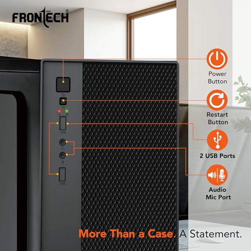 Image of Frontech Glory Compact Mid-Tower Computer Case | Silver Range | 2 x Front USB & Front Audio- Black (FT-4377)