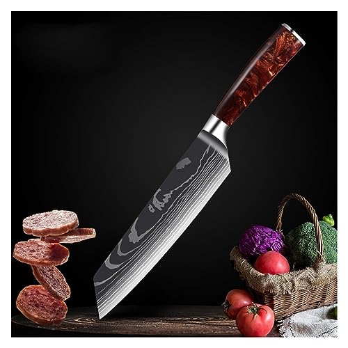LIUJOU Coltello da chef damasco Coltello da sashimi for salmone giapponese Manico in resina rossa Coltello Santoku Coltello da cucina Coltello da cucina