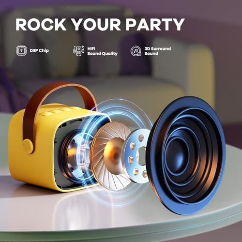 Image of YLL Mini Karaoke Machine for Kids Adults, Portable Bluetooth Speaker with 2 Wireless Microphones, Birthday Gifts Toys for Girls Boys Ages 3, 4, 5, 6, 7, 8, 9,10,11,12+ Years Old Toddler (Yellow)