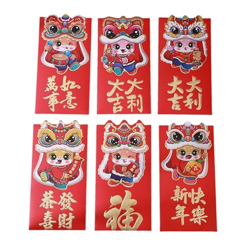 春祭りのための6ピースフェスティバル赤みのパケット漫画2025年の蛇のお金の封筒スタイリッシュなホンバオ伝統的なホンバオセット