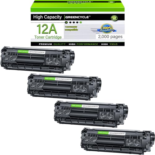 greencycle 12A Toner Cartridge Replacement Compatible for HP 12A Q2612A (Black) Laserjet 1020 1010 1012 1018 1022 1022N 3015 3030 3052 3055 M1005 M1319F Printer (Black, 4-Pack)