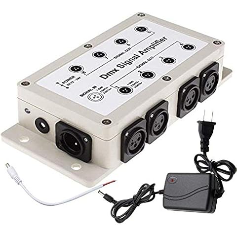 RioRand DMX512 LED Signal Splitter Amplifier Distributor 1 Way in 8-Channel 3-Pin Output with Signal Indicator Cover