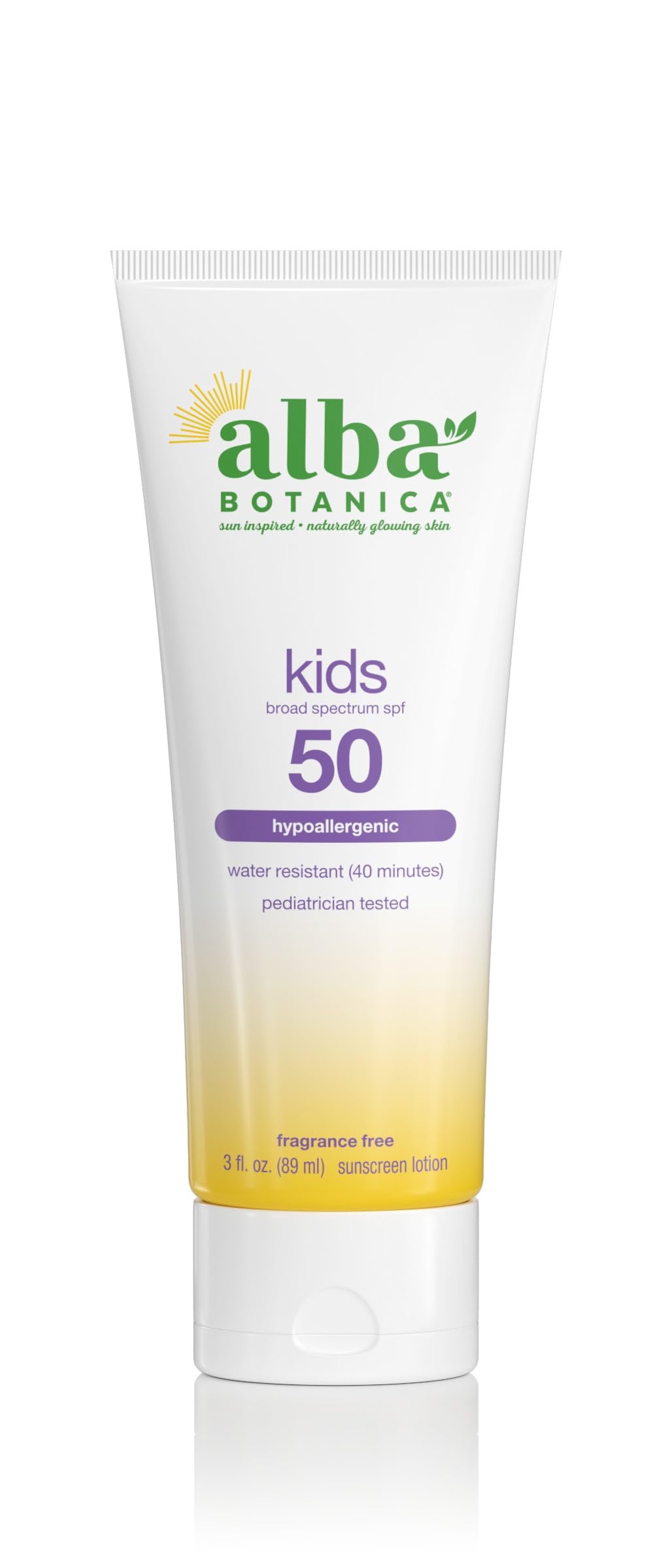 Alba Botanica Kids Sunscreen for Face and Body, Tropical Fruit Sunscreen Lotion for Kids, Broad Spectrum SPF 50, Water Resistant and Hypoallergenic, 3 fl. oz. Bottle
