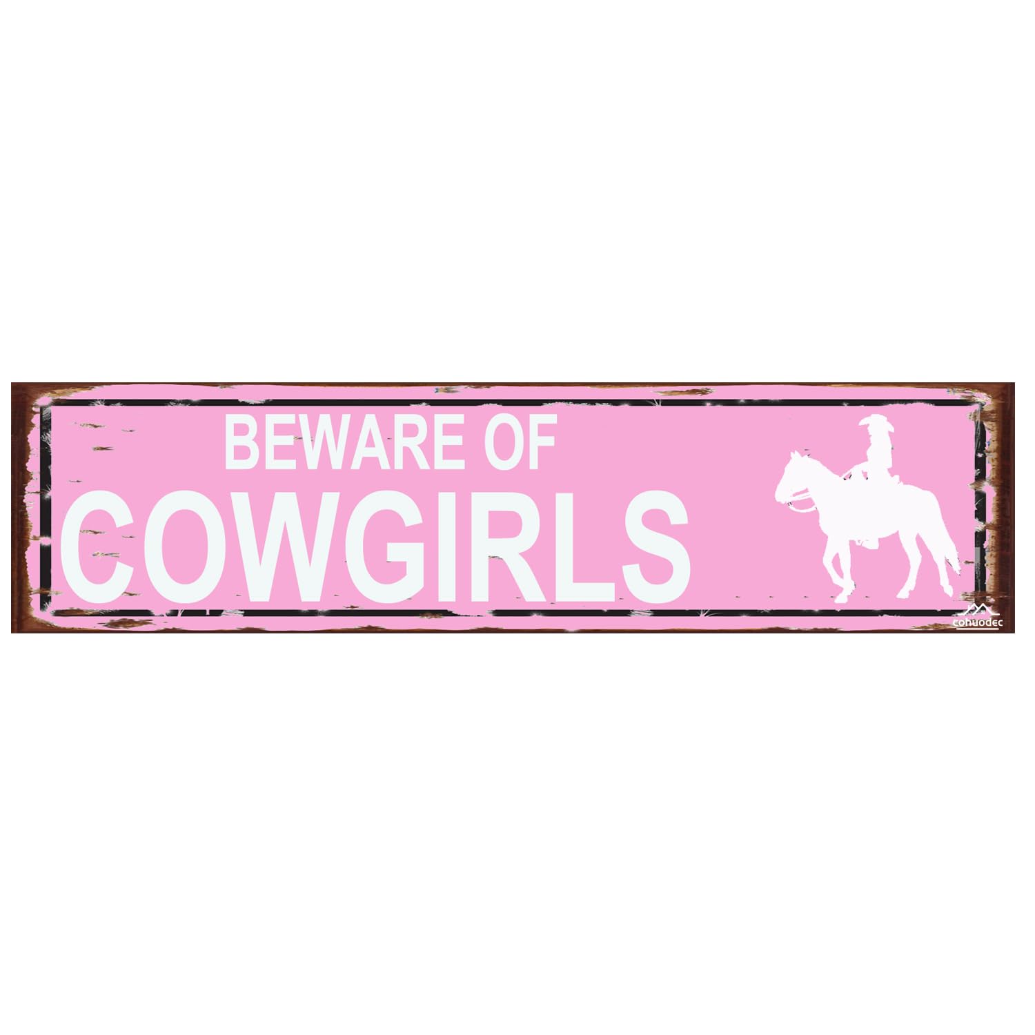 Beware Of Cowgirls Sign,Vintage Metal Tin Wall Art,4x16 Inch Rustic Funny Humorous Retro Western Decor Plaque