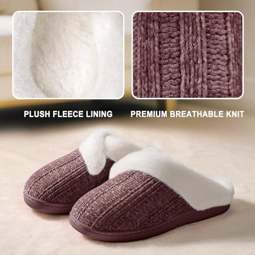 Image of Slippers for Women Fuzzy House Slip on Indoor Outdoor Bedroom Home Shoes | Furry Fleece Lined Ladies Comfy Memory Foam Female Anti-Skid Rubber Hard Sole