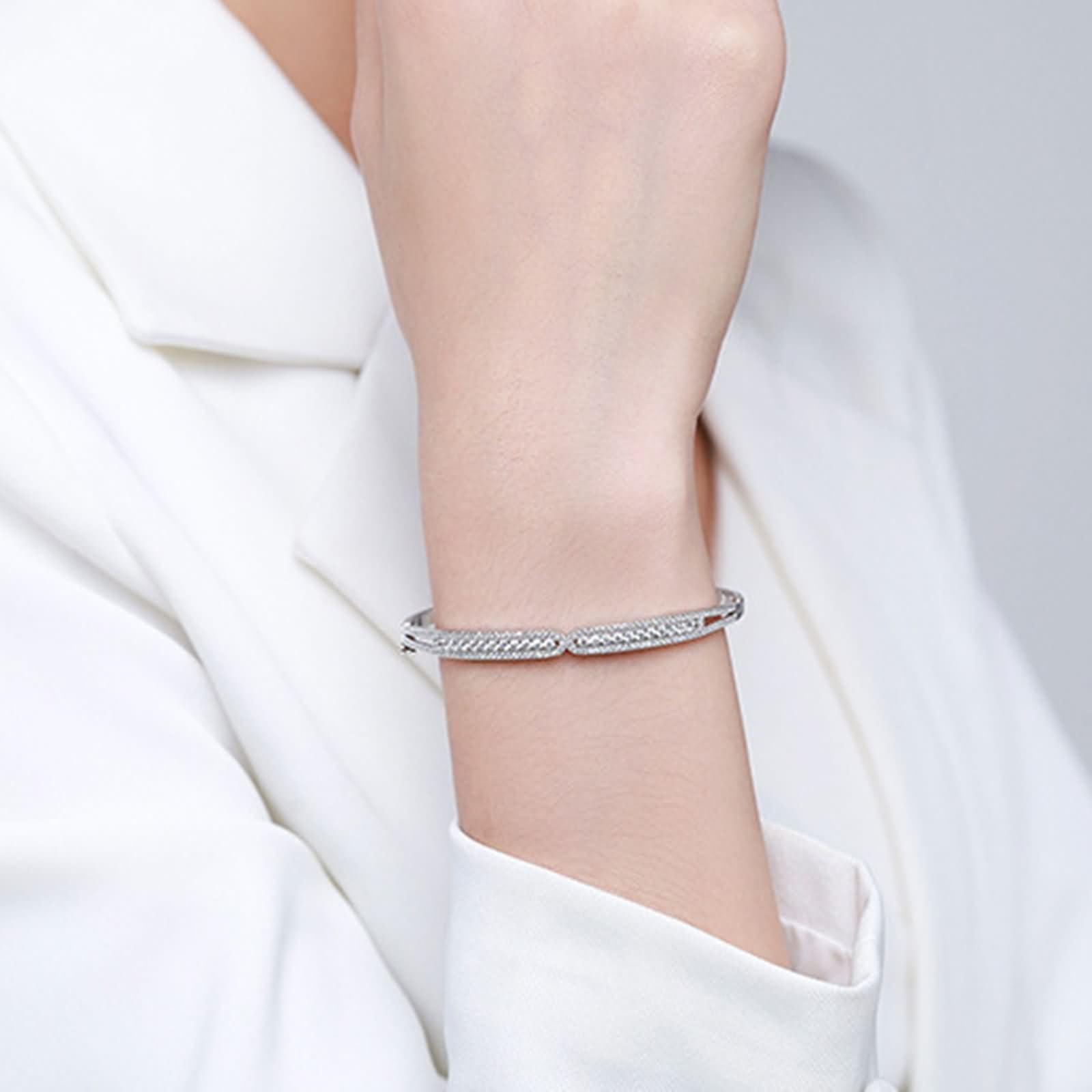 Bracciali Oro Bianco 9 Carati / 14 Carati / 18 Carati per Donna, Rotondo con Moissanite, Lunghezza 16 CM, Braccialetto Argento Donna
