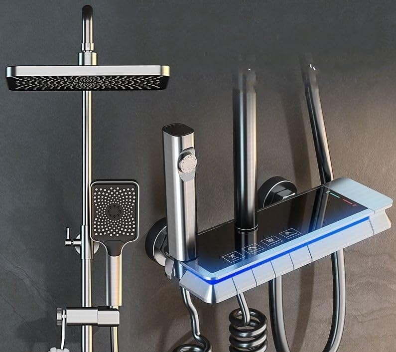 Système de douche numérique LED avec ensemble pluie 4 fonctions et affichage température