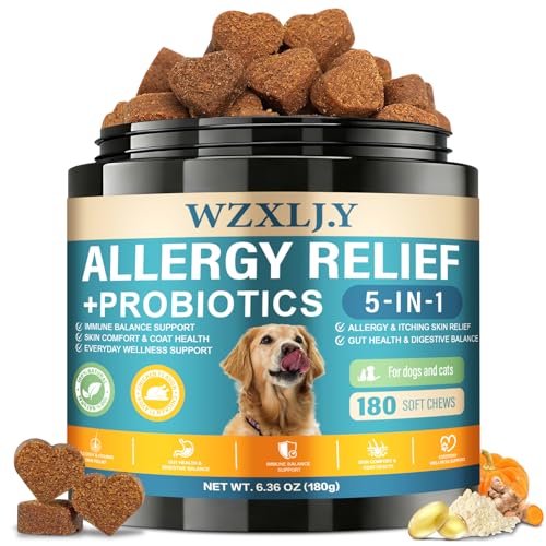 Dog Allergy Chews, Allergy Immune Bites for Dogs, Itching Skin Relief, Itchy Ears, Anti Itch, Paw Licking Treatment, Seasonal Allergies, Dog Probiotics for Digestive Health & Gut Health, 180 Chews