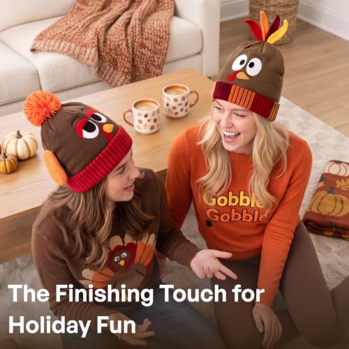 JOYIN 2 PCS Thanksgiving Pom Poms Beanie Hats, Turkey Trots Thanksgiving Role Play Cosplay, Party Supplies, Accessories, Costume Hats - image 4