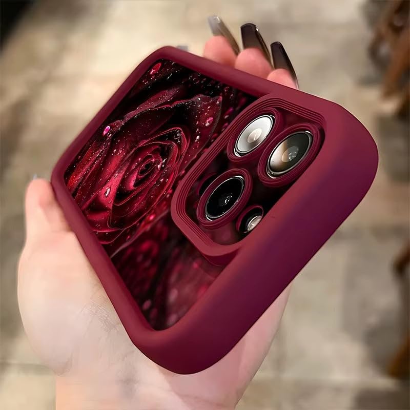 Image of COVERLY Red Rose Water Back Case for iPhone 12 Pro | 3D Gorgeous Raindrop Flower Cute Design | Camera Lens Protection | Soft TPU Silicone Aesthetic Print Cover for Girls & Women (Red, Shockproof)