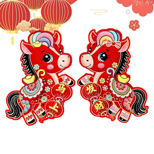 Adhesivos Para El Año Nuevo Chino - 2 Piezas Calcomanía De Caballo Para Ventana | Pegatina De Pared 3D Con Efecto Flock Del Año Nuevo Chino,Para Hogar, Pared, Fiesta, Sala De Estar, Dormitorio