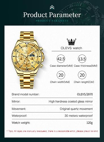 Image of OLEVS Watch for Men Stainless Steel Analog Quartz Chronograph Moon Phase Watch Waterproof Date Luminous Wrist Male Watches,Gift for Men