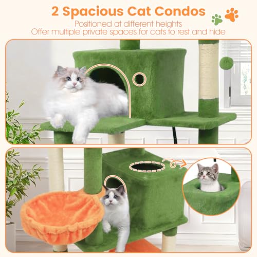 Árbol para gato alto 66 pulgadas multi-niveles verde y naranja miniatura 5
