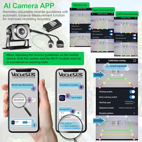 Image of Vehicle Backup AI Camera VECLESUS VC6 HD1080P AI Camera with WiFi Automatic Detection of Pedestrians and Vehicles,Automatic Distance,AI Night Vision(Sufficient Lighting),Waterproof for Vehicle