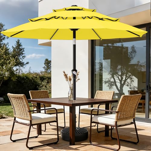 Image of AreShark 9ft 3-Tier Patio Umbrellas, Outdoor Umbrella with 8 Sturdy Ribs UV Protection Windproof, Market Table Umbrella w /Push Button Tilt & Crank for Pool, Porch, Deck, Garden(Yellow)
