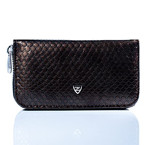 Zinger Manicure Set of 8 Stainless Steel Tools in Rectangle Zip Leather Case - Bronze/Snake