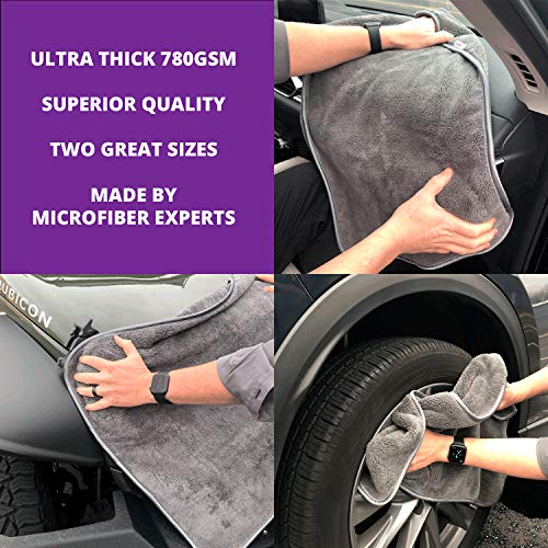 Arkwright Towelzilla Microfiber Cleaning Cloths - (Pack Of 3) 800 Gsm Ultra-Thick, Lint Free Car Drying Towel For Polishing, Washing, Auto Detailing, 18 X 30 In, Grey #TOP2