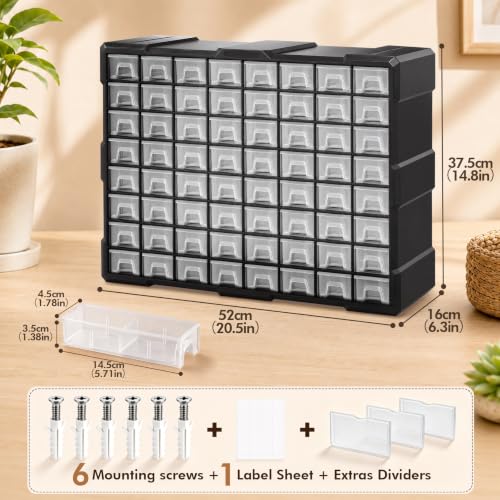 Image of 64-Drawer Organizer Craft Organizers and Storage with Dividers Labels