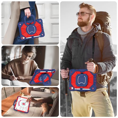 Image of WESOROL Case for iPad (A16) 11th 2025 (11-inch) /iPad 10th Generation 2022(10.9 inch),Military Grade Shockproof Cover for i Pad 11 /10 Gen with Rotating Stand Screen Protector Pencil Holder,Navy Red