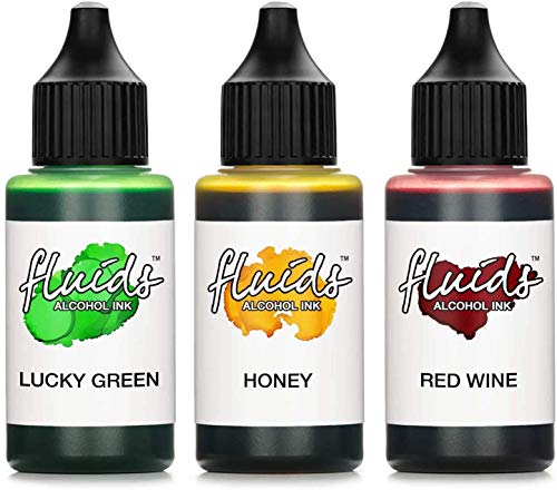 3x 30ml Octopus Fluids Alcohol Ink Set LUCKY GREEN, HONEY, RED WINE Alkohol Ink, Alkoholtinte für Fluid Art, Resin Art und Epoxidharz Farbe