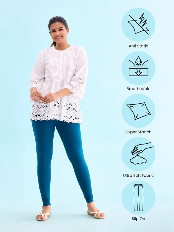 Image of GO COLORS Soft Cotton Stretch Ankle Length Leggings for Women | Breathable