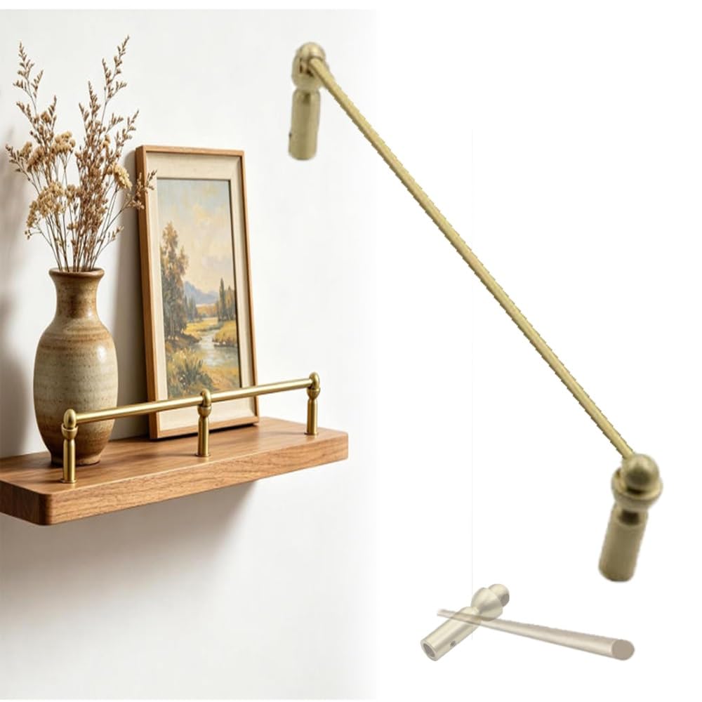 Svbvrfeew Gold-B Solid Brass Guardrail Bar Tipping Shelves Rail Kit Gallery Rail Decorative Anti-Fall Shelf Railing 20-55In Long Shelf Guardrail Set Bookshelves Guard Rails(,14In/35.6Cm)