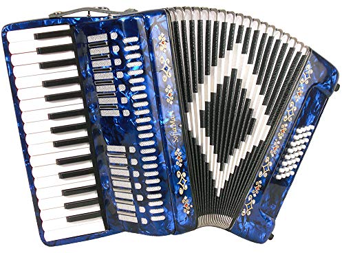 SofiaMari SM3232 Accordion Package: 32 Key, 32 Bass Piano Accordion, Trolly Case and Leather Straps (Dark Blue Pearl)